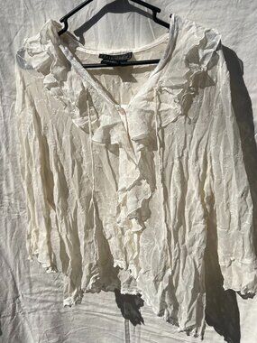 Tess Studio Womens Long Sleeve Ruffle Button Down Blouse Ivory Size 16.